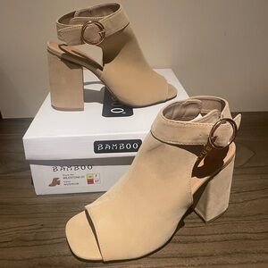Bamboo nude peep toe ankle booties